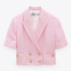 Pink tweed buttoned textured blazer from Zara